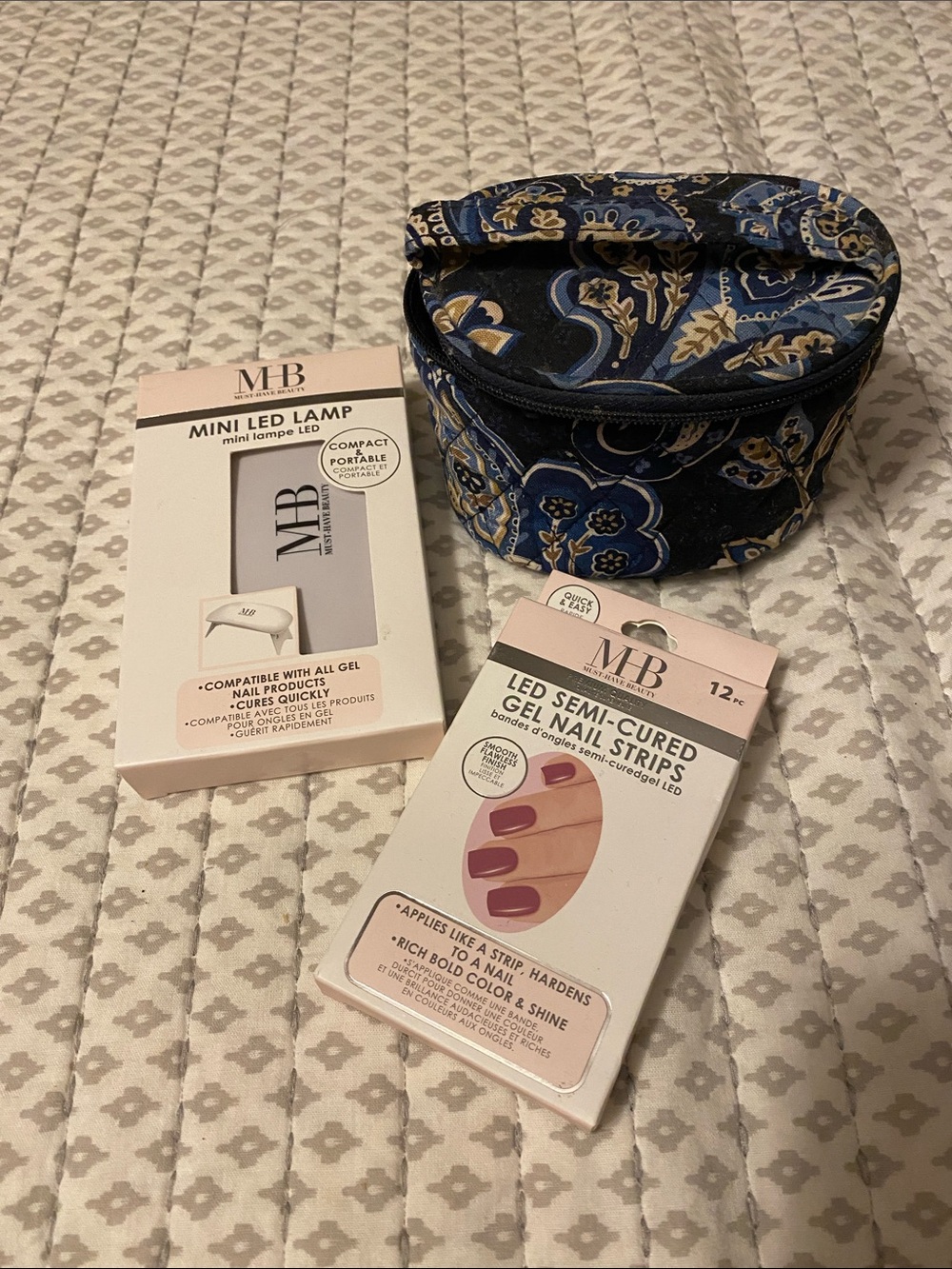 Vera Bradley Blue Paisley Mini Case with Gel Nail Strips & LED Lamp